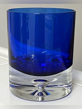 Block Stockholm Cobalt Blue Old Fashioned Heavy Rocks Glass Bubble Base 4 in